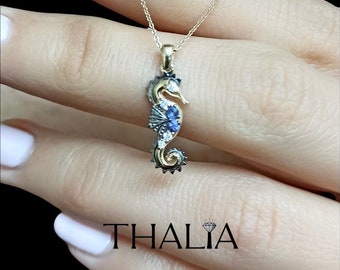 Seahorse Necklace,Sapphire Seahorse Necklace ,14K Gold Diamond Seahorse Necklace,Beach Lover Necklace, Seahorse Jewelry,Animal Jewelry,Gift