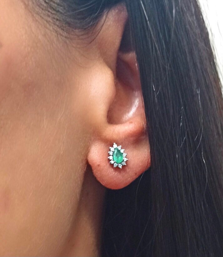Emerald Earring14k Gold Emerald Diamond Stud Earringemerald Etsy