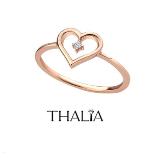 14K Heart Shaped Diamond Ring,Heart Ring with a Small Diamond,Women&#39;s Ring,Stackable Ring,Heart Diamond Ring,Small Gold Ring,Gift for her