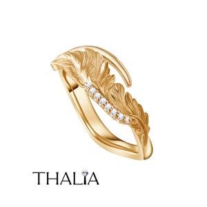 Feather Ring,14K Solid Gold Feather Ring,Diamond Feather Ring,Diamond Ring,Solid Gold Ring,Delicate Ring,Dainty Gold Ring,Mother&#39;s Day Ring