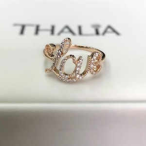Bague amour diamant, bague amour diamant cursif 14 carats, bague diamant en or rose, bague amour minimaliste, bague amour délicate, cadeau Saint Valentin, pour elle