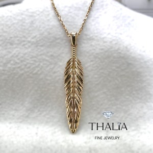 Feather Necklace,14K Gold Feather Necklace,Solid Gold Feather Necklace,Yellow Gold Feather Necklace,Art Deco Necklace,Art Nouveau Necklace