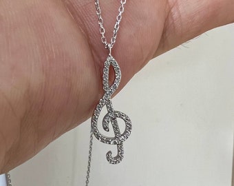 Treble Clef Necklace,14k Gold Diamond Treble Clef Necklace,Dainty Gold Necklace Musical Note Gold Necklace Birthday Gift Delicate,for her