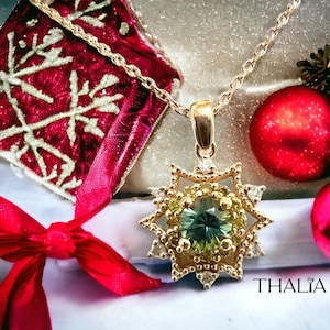 Green Sapphire Necklace, 14 K Round Green Sapphire ,Surrounding Diamonds Pendant, Genuine Sapphire Necklace,Christmas Day Gift,for her