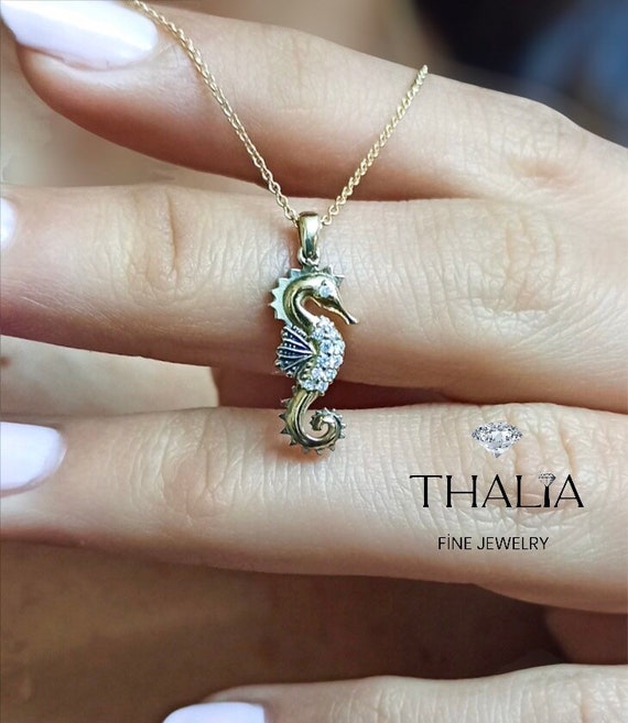 Diamond Seahorse Necklace 14k Gold Seahorse Necklace seahorse Necklace Nautical Jewelry beach Lover Necklace Seahorse Jewelry gift for Her Etsy