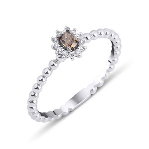 14K-Gold-Champagner Diamant Ring,14K brauner Diamant Ring,stapelbarer Ring,Geschenk für sie,Frauenring,zierlicher Diamant Ring,Geschenk zum Valentinstag