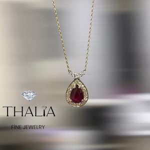 Ruby Necklace,,14K Solid Gold  Natural Ruby Necklace,Drop Ruby Necklace,July Birthstone,Dainty Diamond Ruby Necklace,Ruby Necklace,for her