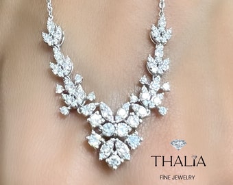 Diamond Necklace,Engagegement Wedding Diamond Necklace / Diamond Pendant / Bridal Jewelry / 14K Solid Gold Necklace / Anniversary Gift /