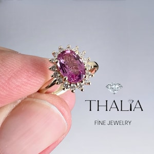 Pink Sapphire Ring / 14k Solid Gold Natural Genuine Light Pink Sapphire and Diamond Ring / Sapphire Jewelry / Mothers Day Sale