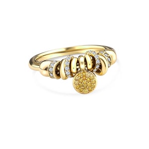 14K Solid Gold Yellow&White Diamond Dangle Ring,Diamond Ring, Yellow Gold  Ring,Stackable Ring,Genuine Gold Ring,Mom Day Gift,for her