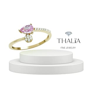Pink  Sapphire Ring, 14k Sapphire and Diamond Open Ring, Natural Pearl Cut Pink Sapphire Ring, September Birthstone, Gifts For Her