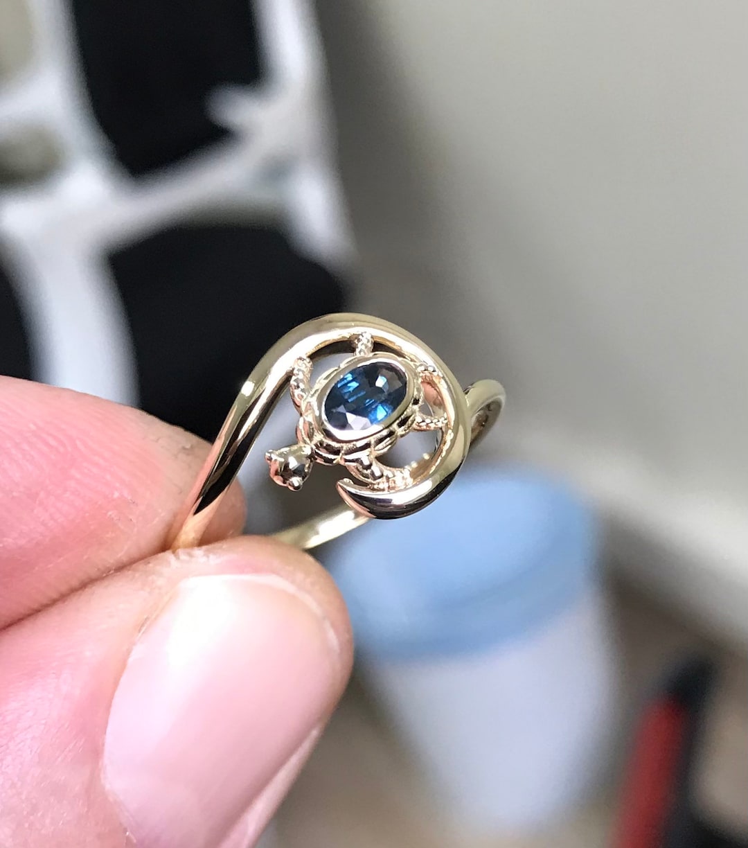 Sea Turtle Ring,14k Gold, Teal Sapphire Turtle Ring,dainty Turtle  Ring,tortoise Ring,gold Turtle Ring,small Turtle Ring,sapphire Ring,for 