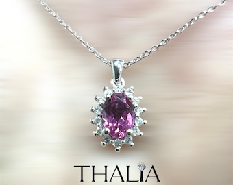 Pink Tourmaline necklace,Diamond Necklace,Oval Pink Tourmaline with Surrounding Diamonds Pendant, Genuine Tourmaline Necklace, Gold Pendant