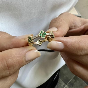 Clover Ring / Full Eternity Emerald and Diamond Ring in 14k Gold / Stacking Ring / Emerald Stackable Ring / May Birthstone,Valentine's Day