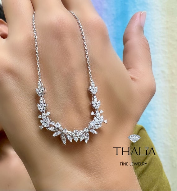 14k Gold Diamond Necklace Solid Gold Diamond Necklace Wedding