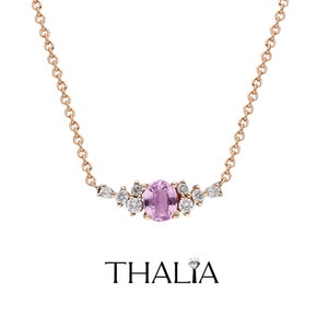 Oval Pink sapphire Natural Sapphire, Cluster Necklace / 14k Gold Pink Sapphire Necklace / Minimalist Pink Sapphire Necklace /