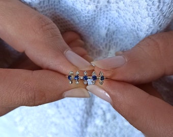 14K Gold Cluster Sapphire Ring, Dainty Stacking Ring
