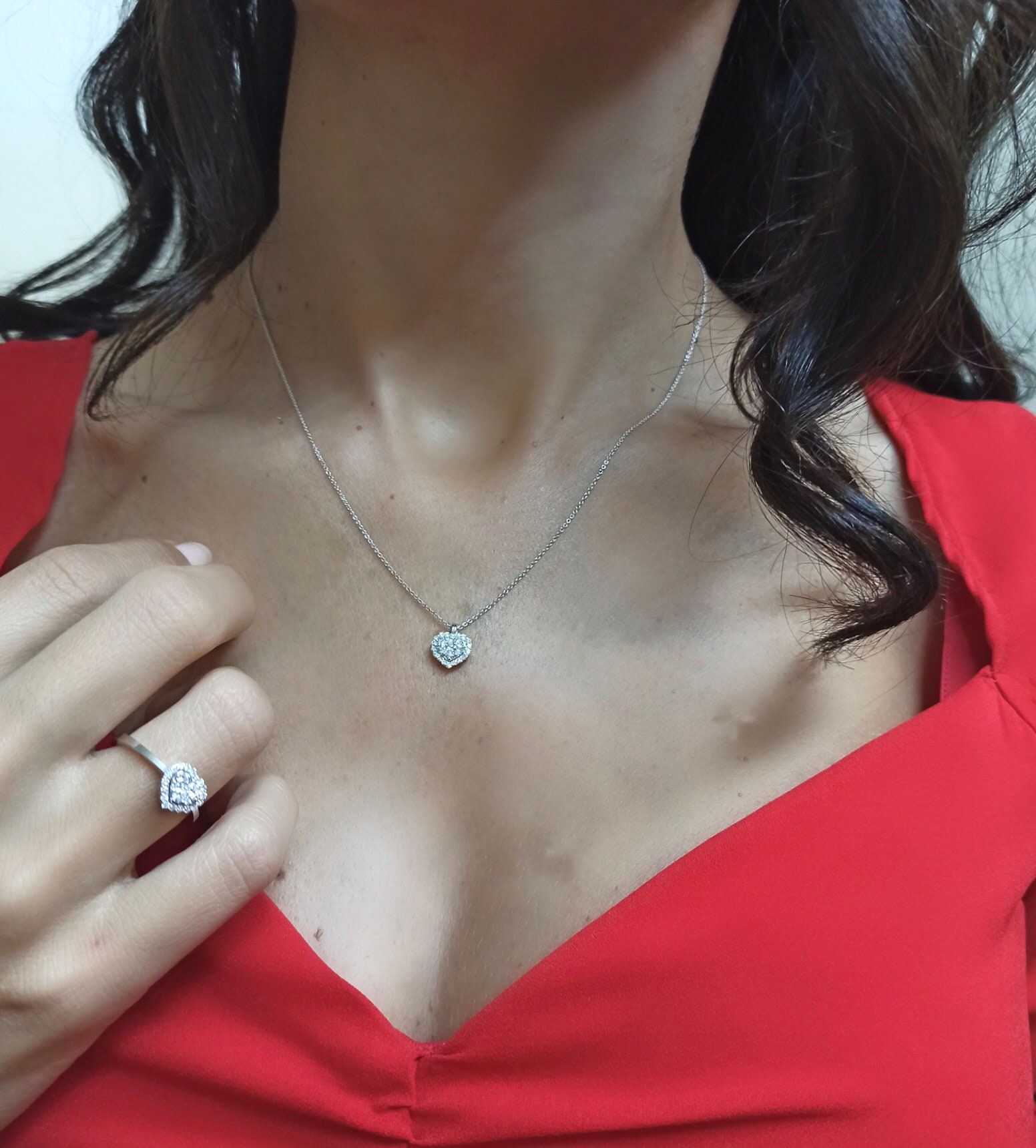 Bague En Or 14 Carats - Coeur En Or Blanc Et Diamants - Poids 2.96g - Occasion