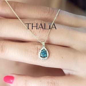 Blue Diamond Necklace,14K Gold Blue Diamond Necklace,| Anniversary Pendant | Handmade Pendant | Fine Jewelery,Christmas Gift,for her