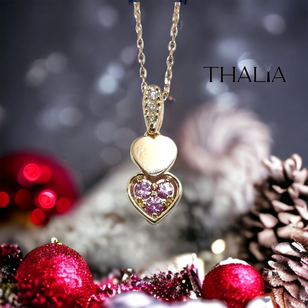 18" Sterling Silver Heart Cut Zircon & Pink Sapphire Pendant Necklace - Stunning Gift Boxed A9