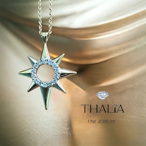 NorthStar Necklace / 14k Solid Gold Celestial North Star Diamond Necklace for Women / Handmade Diamond Northstar Pendant Necklace,for her