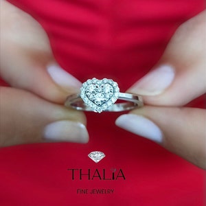 Herz Ring, 14 K Gold, Herz Pave Diamant Ring, Weißgold Ring, Diamant Gold Frauen Ring, stapelbar Goldring, Weihnachtsgeschenk, für sie
