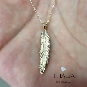 Feather Necklace,14K Gold Feather Necklace,Solid Gold Feather Necklace,Yellow Gold Feather Necklace,Art Deco Necklace,Art Nouveau Necklace