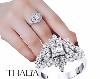 Baguette Diamond Ring,14K Gold Baguette Diamond Wedding Ring,Diamond Statement Ring,Unique Baguette Ring by Thalia Fine Jewelry,for her