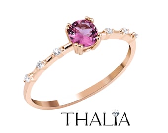 Pink Tourmaline,  14K Gold Diamond Ring, Gold Ring,  PinkTourmaline, Solid Gold Gemstone Ring, Solitaire Ring, Genuine Natural Tourmaline,