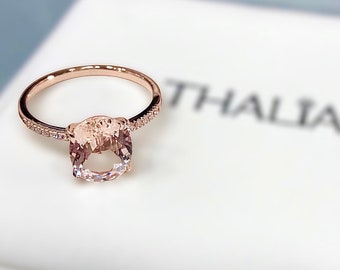 Oval Morganite Ring,14K-Gold ,Pink Morganite ,peach morganite Ring,Rose Gold Unique Engagement Ring,Naturel Morganite Ring, Diamond