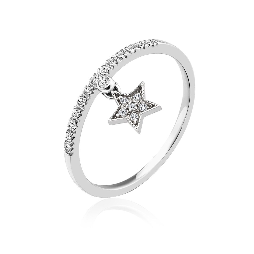 14K Gold Dangle Star Diamond Ring,dangle Star Ring,women's Ring Etsy