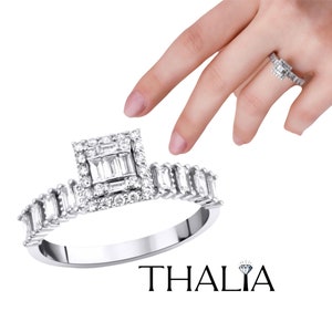 Baguette Diamond Ring,14K Gold Baguette Diamond Wedding Ring,Diamond Statement Ring,Unique Baguette Ring by Thalia Fine Jewelry,for her