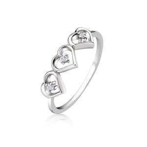 Heart Ring,14K Solid Gold Heart Ring,Diamond Heart Ring,White Gold Ring,Trilogy Heart Ring,Dainty Gift for her