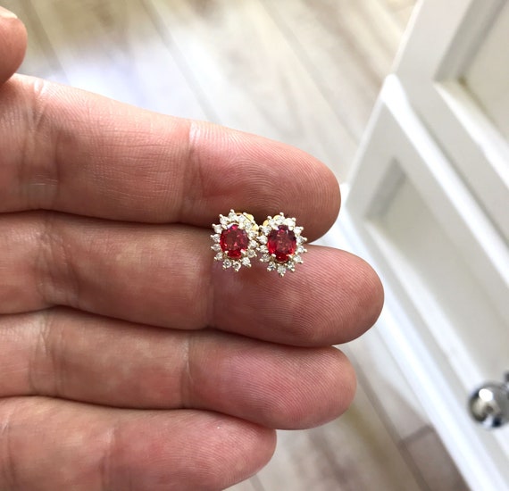 Sapphire Earrings screw Back 14K Oval Red Sapphire Earrings Study 14k Gold Sapphire Earrings diamond Sapphire Earrings mothers Day Gift Etsy UK