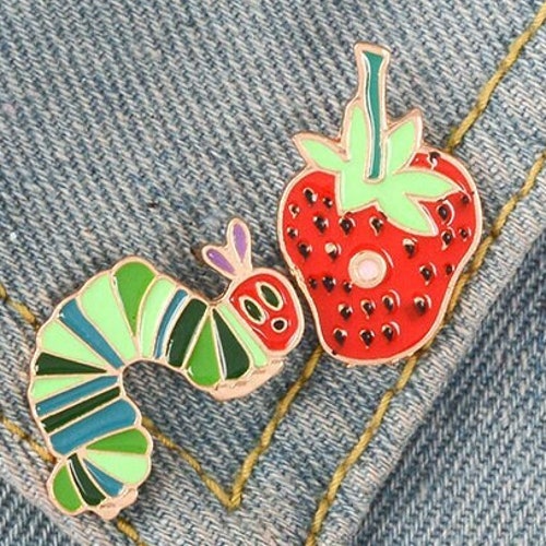 cute fruit pin strawberry enamel pin worm pin enamel pin enamel pin set pins enamel pins lapel pin gift for her kawaii enamel pin