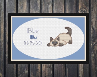 Cross Stitch Pattern Siamese Birth Record