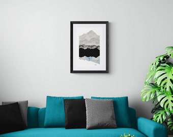 Aquarelle encadrée sur le lac de montagne : art du paysage de l'Oregon