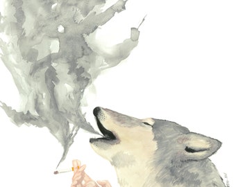 Howl print, wolf woman, wolf art, wolf watercolor, watercolor animal, spirit animal art, animal lady