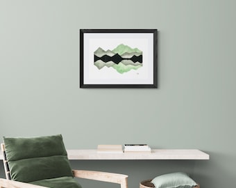 Aquarelle encadrée sur le lac de montagne : art du paysage de l'Oregon