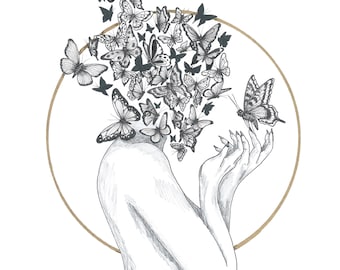 Butterfly Goddess print, butterfly art, butterfly illustration, animal, spirit animal art, animal lady
