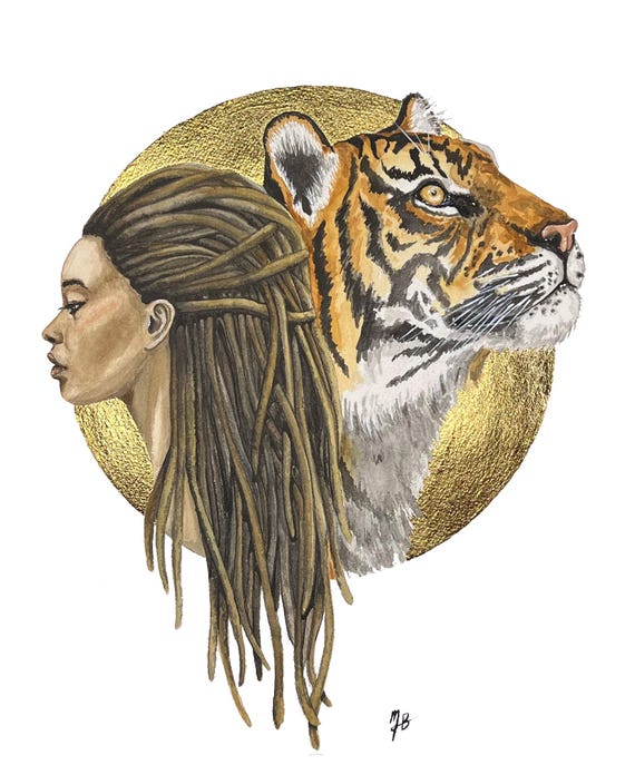 Sisters Original Watercolor Painting, Tiger, Spirit Animal, Animal