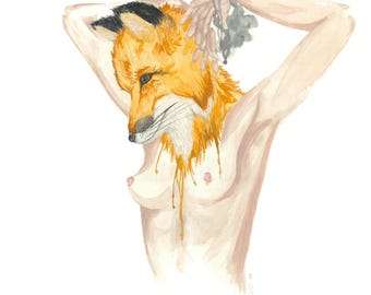 Aquarelle de femme renarde, art de l'esprit animal