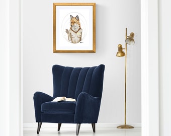 Impression d'art coeur doré femme renarde, esprit animal