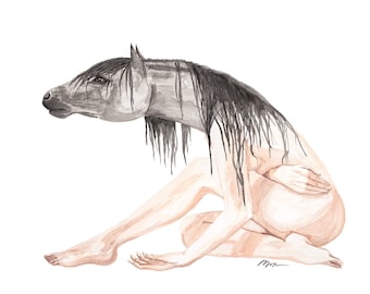 Horse Woman print, horse art, horse painting, watercolor animal, spirit animal art, animal lady