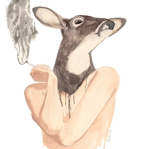 Deer Woman print, deer, doe, soul animal, spirit animal, animal lady, power animal, totem, goddess, Artemis,