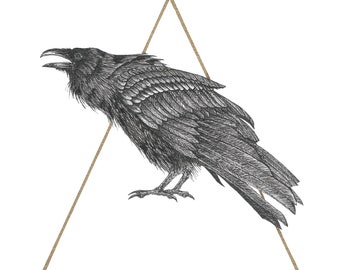 The Messenger print, cow art, raven art, crow illustration, raven illustration, gold leaf, animal art, spirit animal art