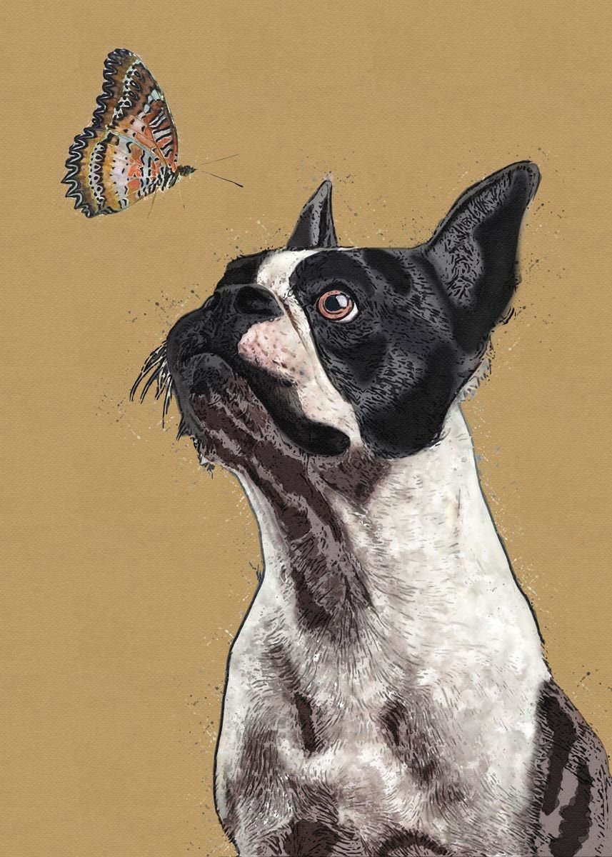 Hund Schmetterling Aquarell Poster Etsy