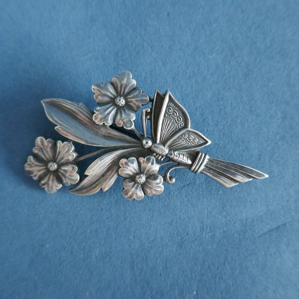 Broche in sterling silver bloemen B:6,3 cm