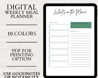 Weekly Meal Planner Printable, 10 Colors (PDF)