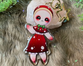 Mushroom Girl Glitter Keychain